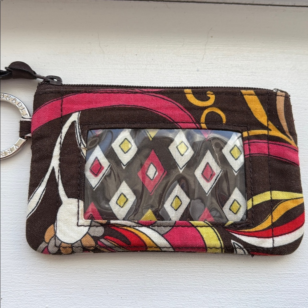 Vera Bradley Brown Red Yellow Patterned Wristlet Keychain